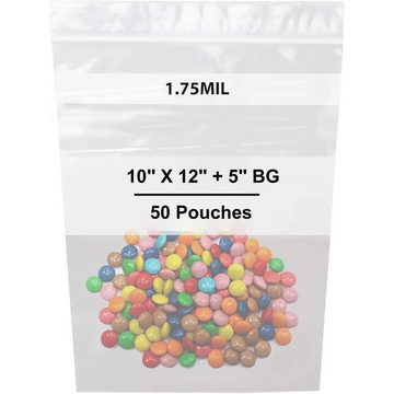 10X12 + 5 inch Gallon Zipper Standup Pouches w/ White Strips 1.75 Mil LDPE
